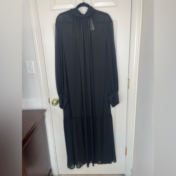 NWT Marina Rinaldi Black Sheer Maxi Dress with High Neck & Long Sleeves Size 24 - Picture 1 of 13
